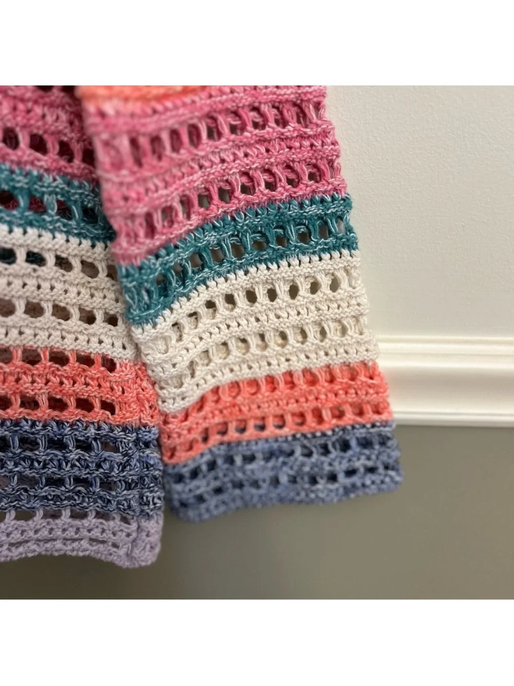 GAP Multi Color Long Bell Sleeve Crochet Pullover Cotton Colorful Sweater Small